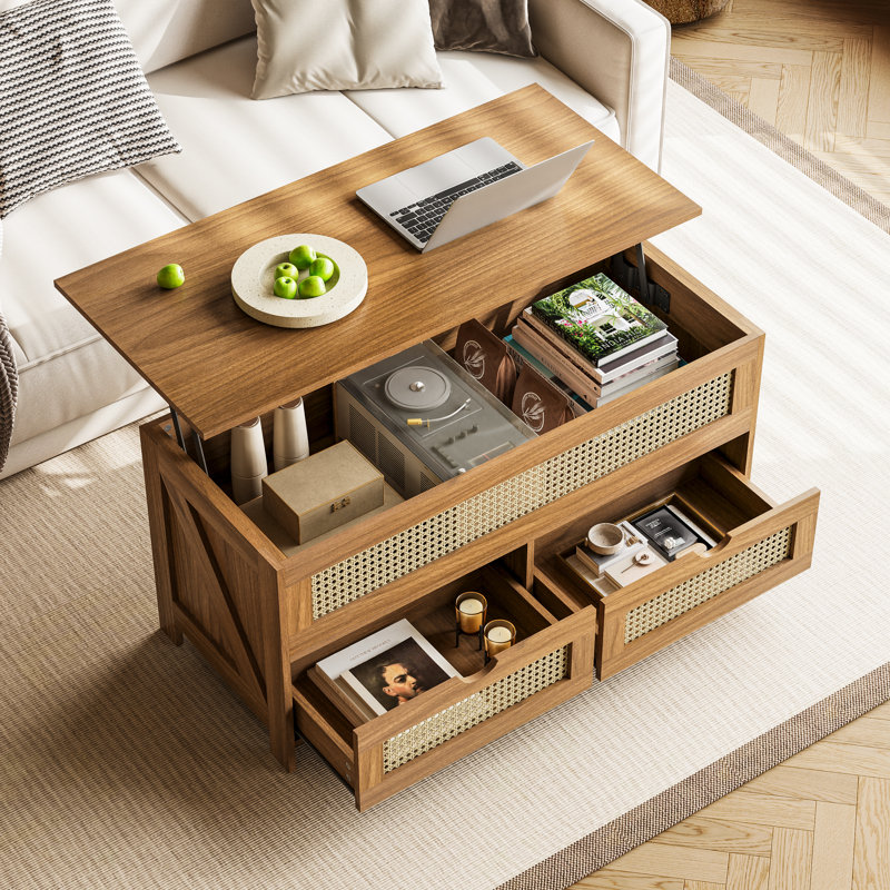 Picture of Gracie Oaks Torron Wood Lift Top Coffee Table with 2 Drawers for living ...